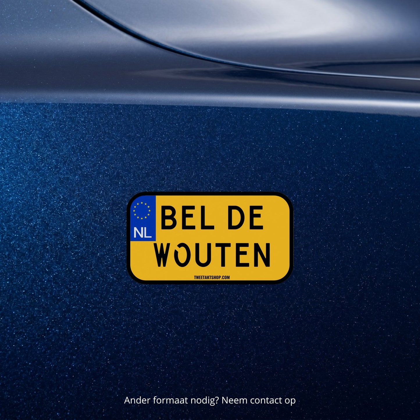 3x Bel De Wouten Kentekenplaatstickers – formaatvoorbeeld