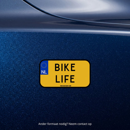 3x Bike Life Kentekenplaatstickers – formaatvoorbeeld