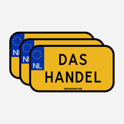 3x Das Handel Kentekenplaatstickers – hoofdafbeelding van de set