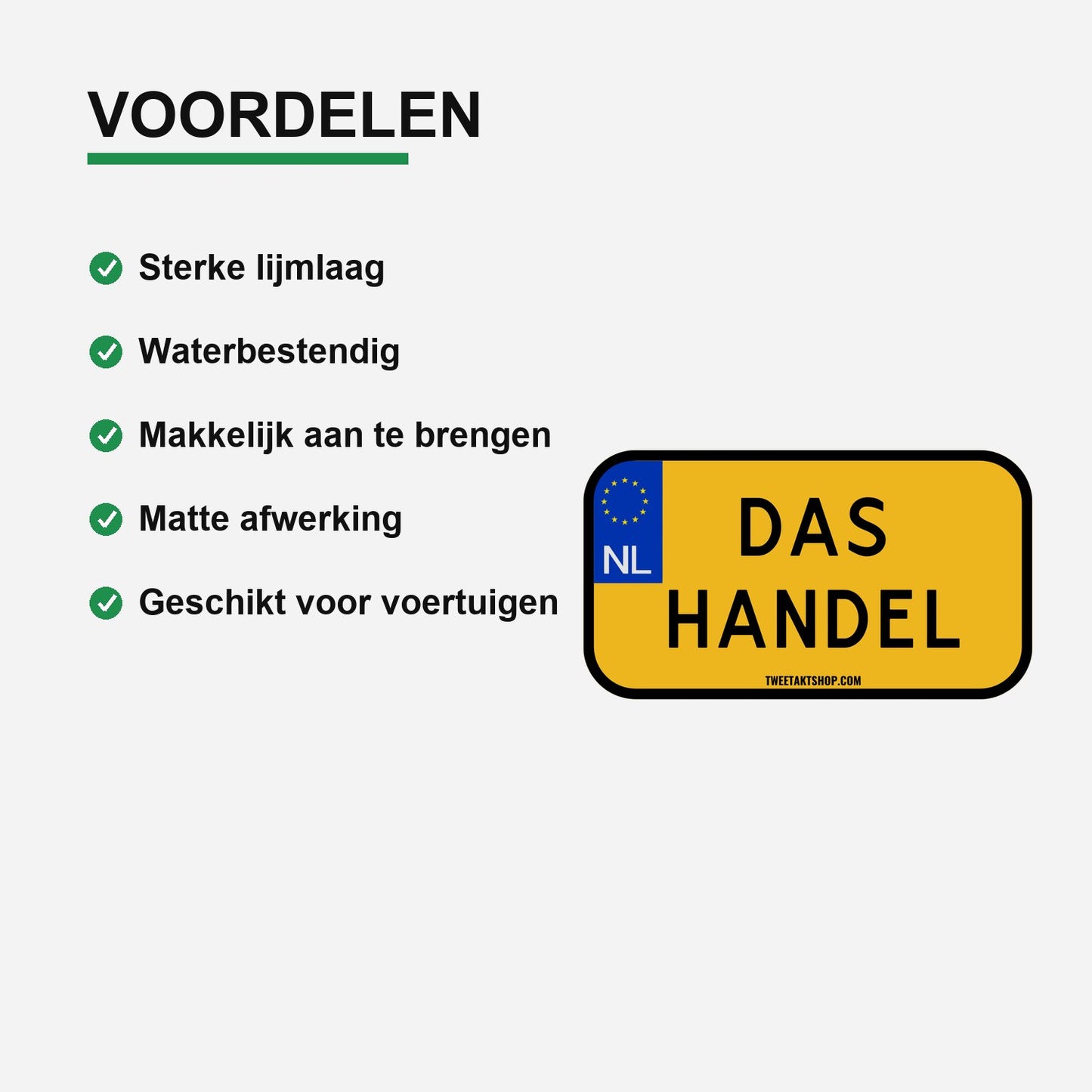 3x Das Handel Kentekenplaatstickers – gebruiksvoorbeeld