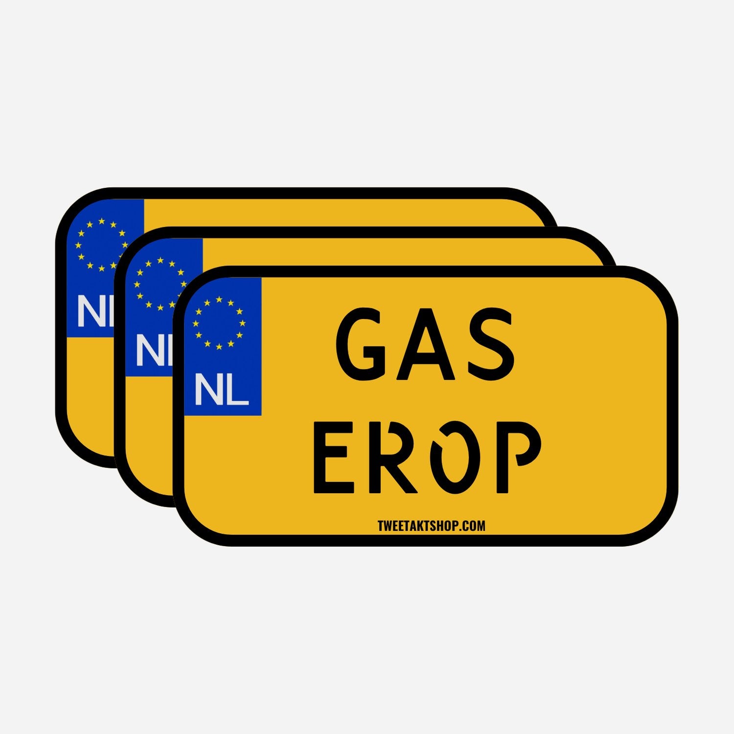 3x Gas Erop Kentekenplaatstickers – hoofdafbeelding van de set