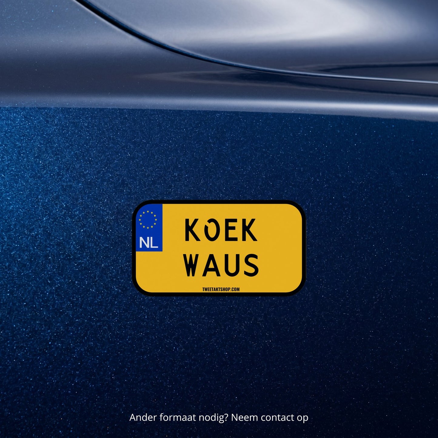 3x Koek Waus Kentekenplaatstickers – formaatvoorbeeld