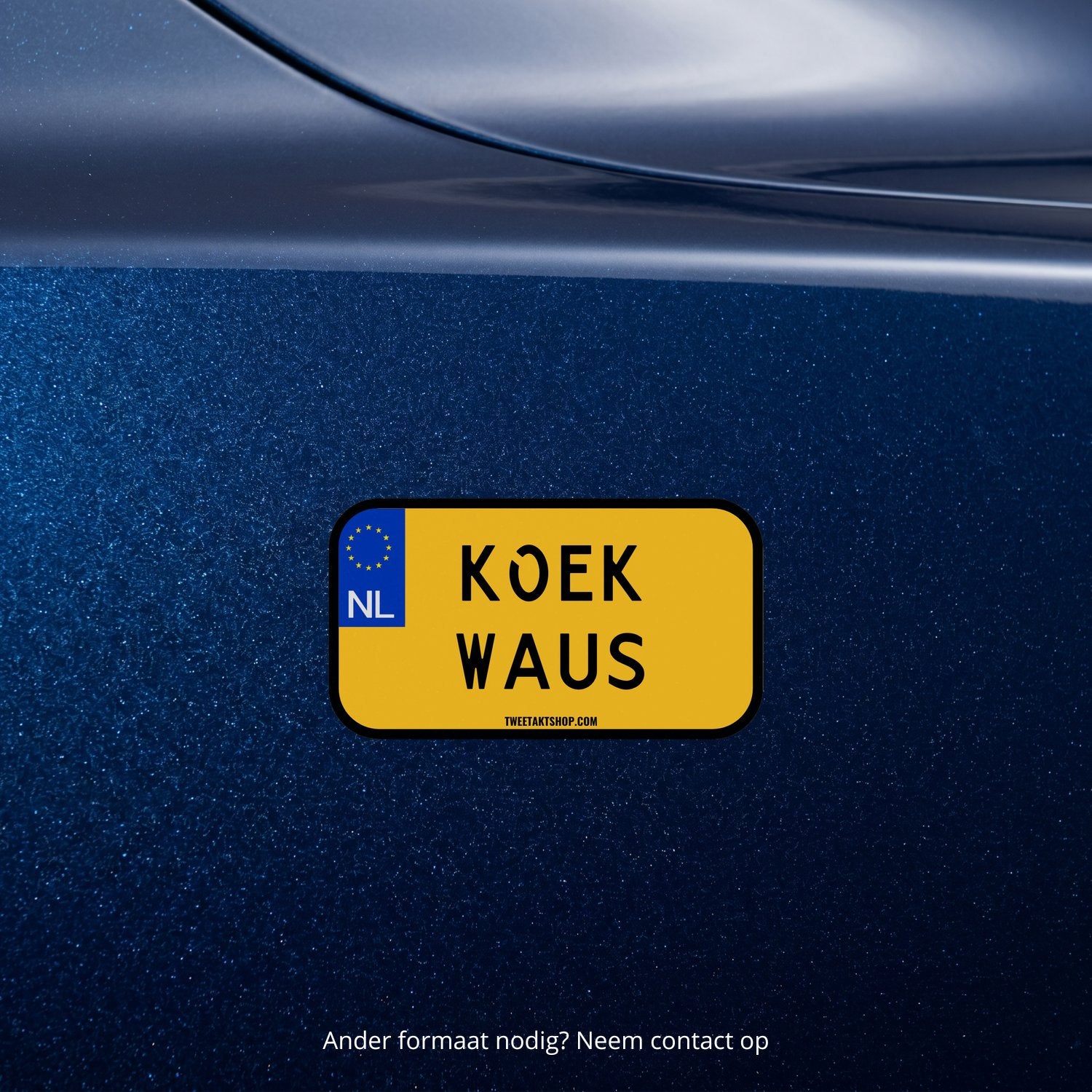 3x Koek Waus Kentekenplaatstickers – formaatvoorbeeld