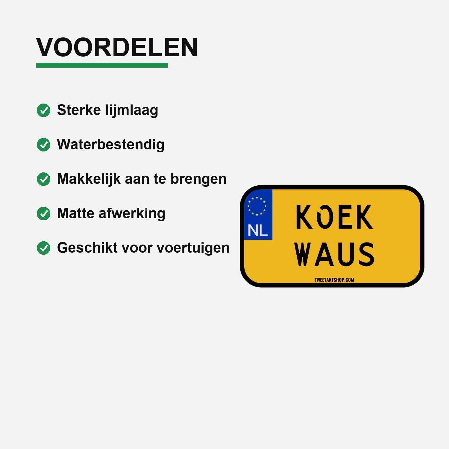 3x Koek Waus Kentekenplaatstickers – gebruiksvoorbeeld