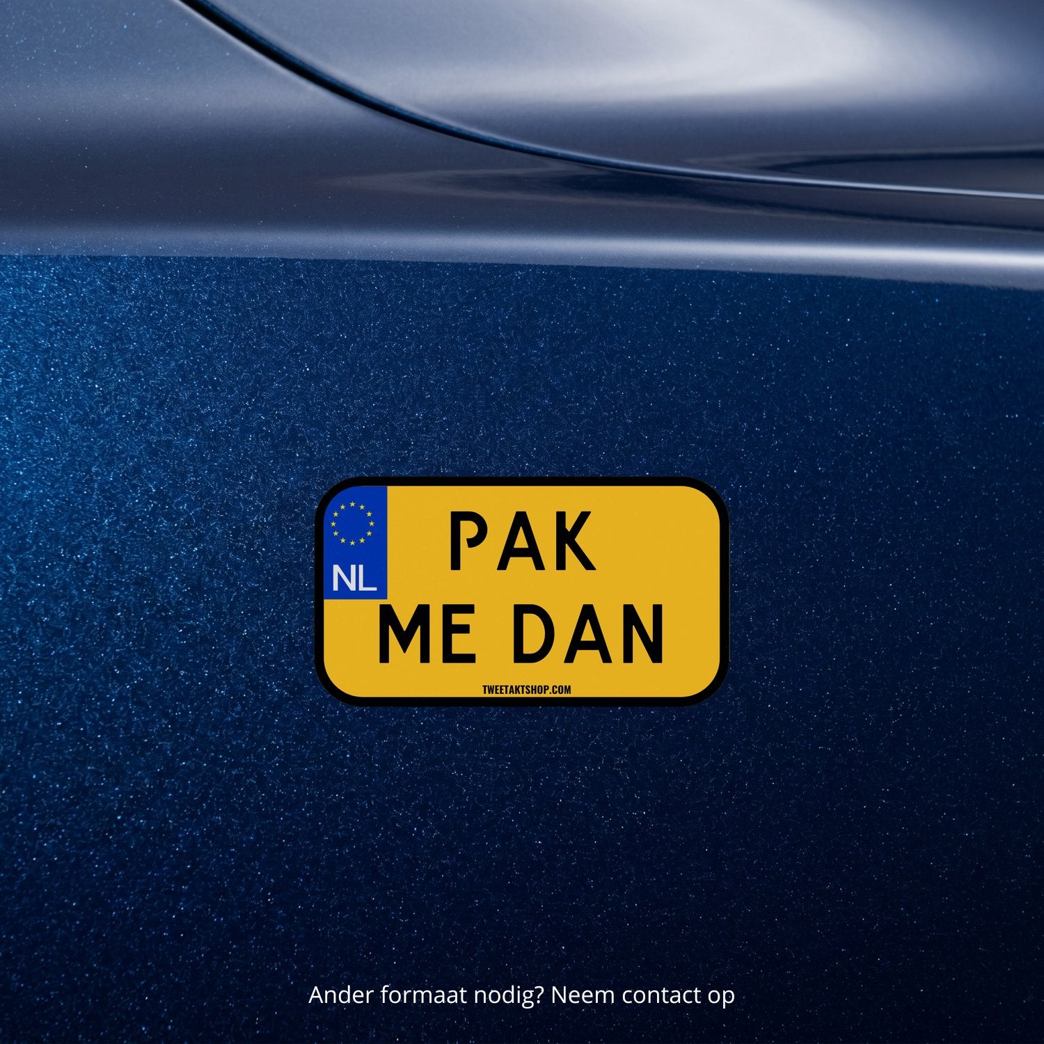 3x Pak Me Dan Kentekenplaatstickers – formaatvoorbeeld