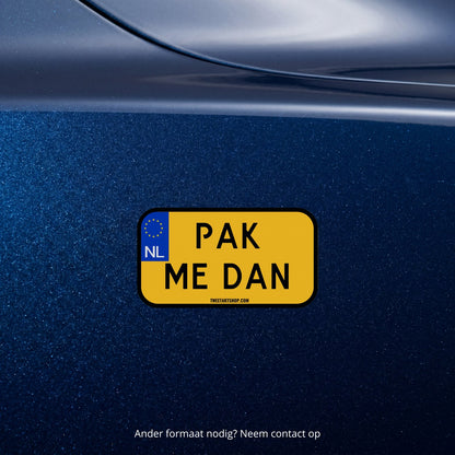 3x Pak Me Dan Kentekenplaatstickers – formaatvoorbeeld