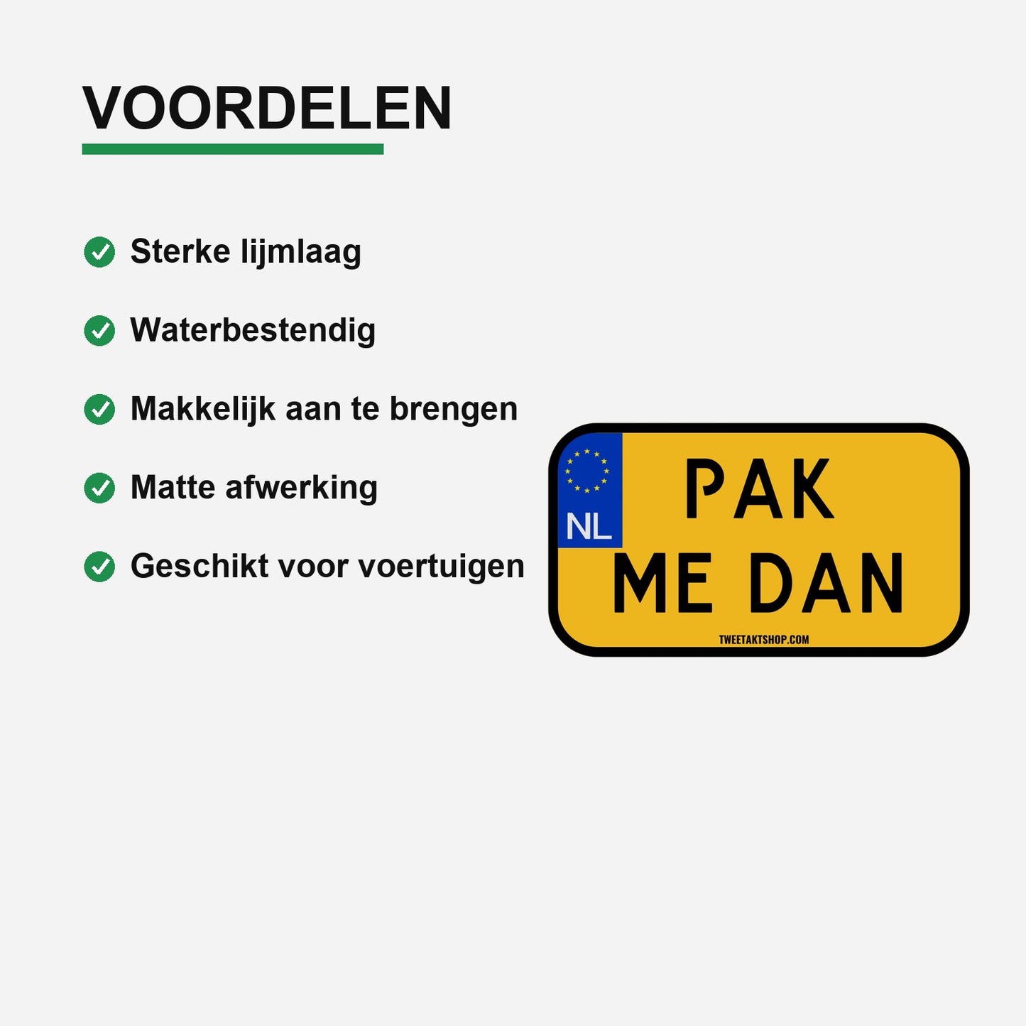 3x Pak Me Dan Kentekenplaatstickers – gebruiksvoorbeeld