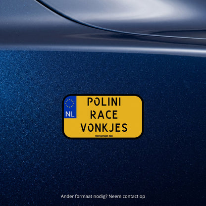 3x Polini Race Vonkjes Kentekenplaatstickers – formaatvoorbeeld
