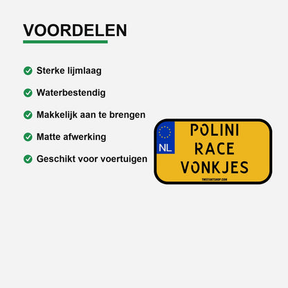 3x Polini Race Vonkjes Kentekenplaatstickers – gebruiksvoorbeeld