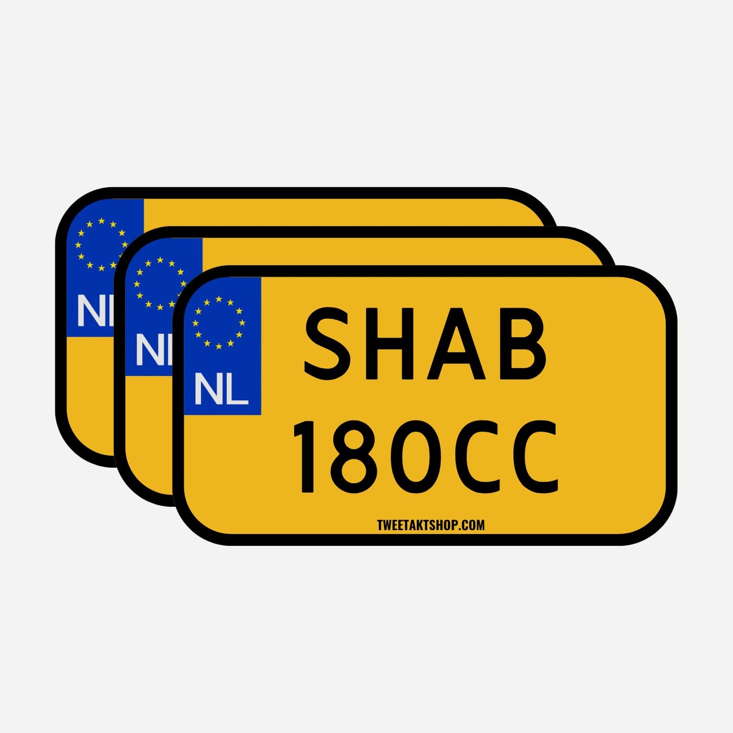 3x Shab 180CC Kentekenplaatstickers – hoofdafbeelding van de set