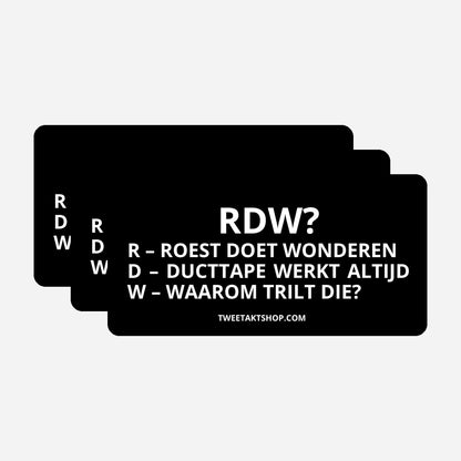 3x RDW R – Roest Doet Wonderen D – Ducttape Werkt Altijd W – Waarom Trilt Die Bumperstickers – hoofdafbeelding van de set