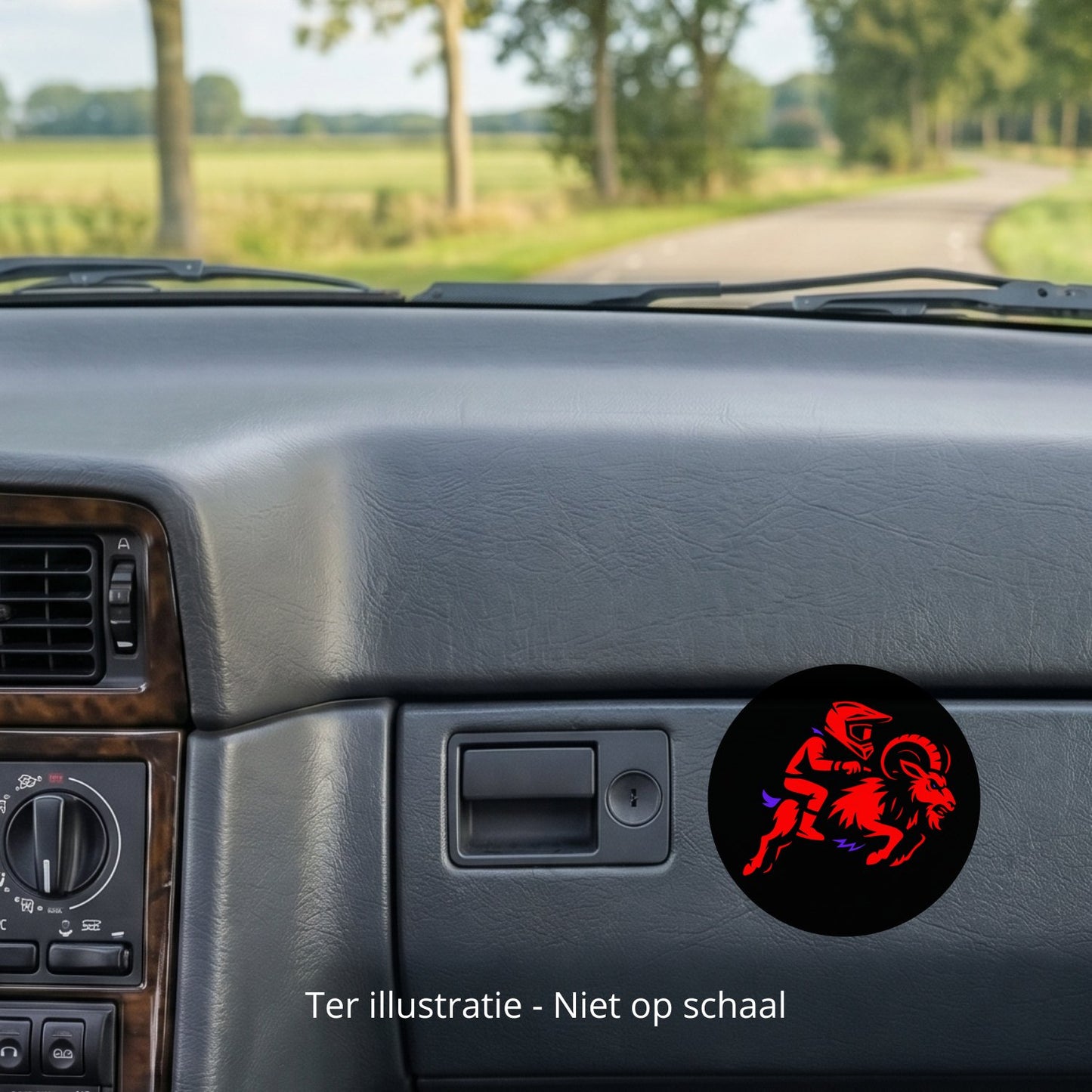 5x Zwarte Bokkenrijder-stickers met rode opdruk – formaatvoorbeeld