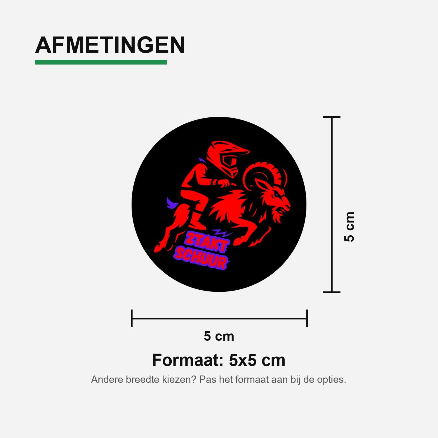5x Zwarte 2TAKTSCHUUR-stickers met rood-paarse opdruk – aanzicht van de volledige stickerset