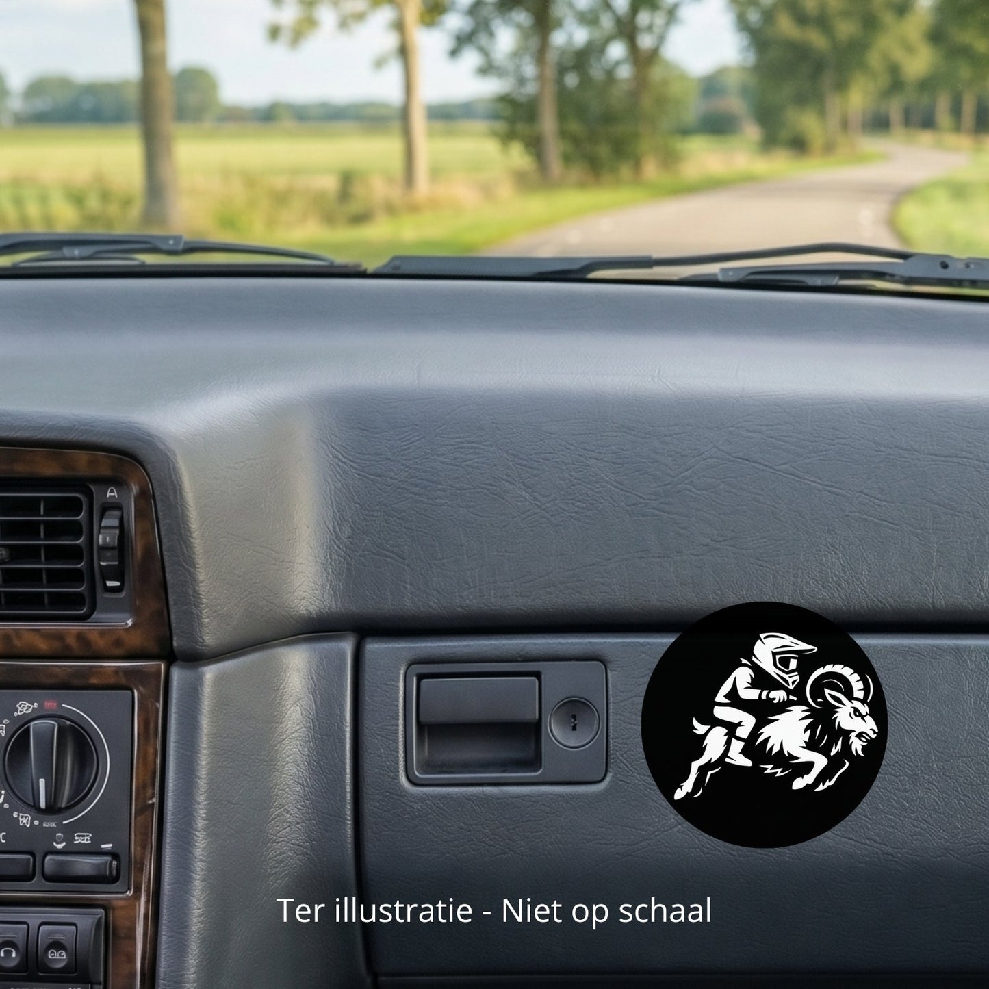 5x Zwarte Bokkenrijder-stickers met witte opdruk – formaatvoorbeeld