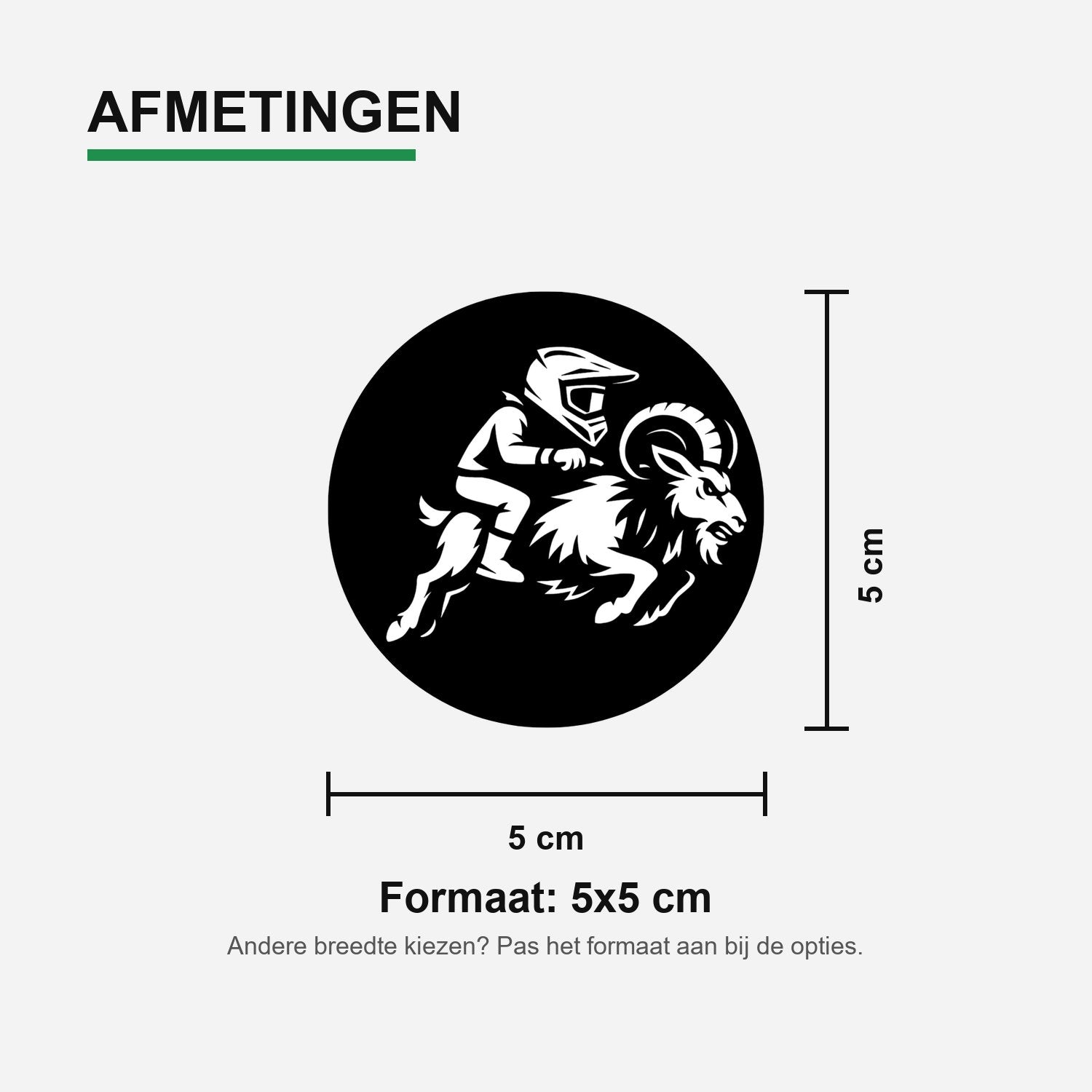 5x Zwarte Bokkenrijder-stickers met witte opdruk – aanzicht van de volledige stickerset