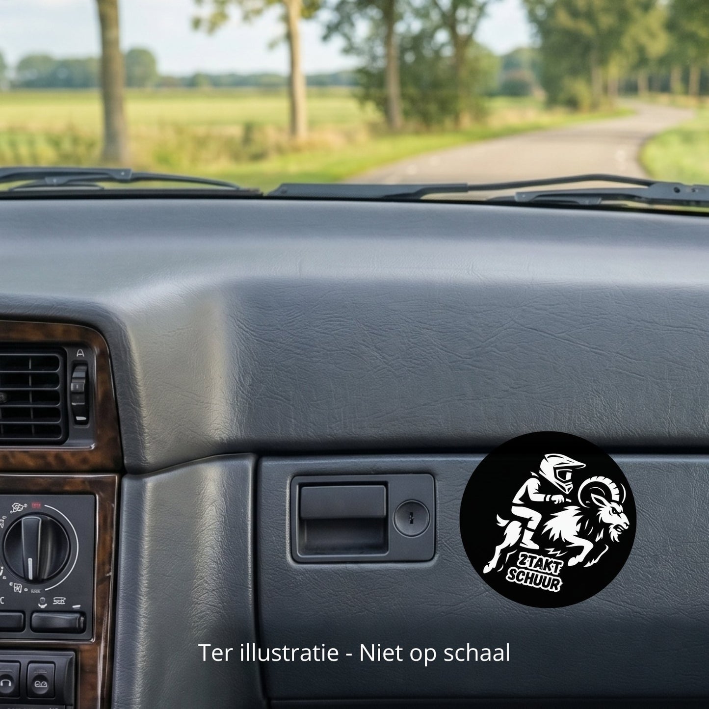 5x Zwarte 2TAKTSCHUUR-stickers met witte opdruk – formaatvoorbeeld