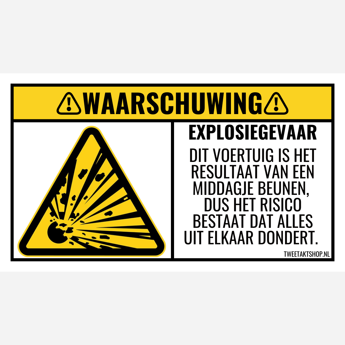Waarschuwingssticker Explosiegevaar 9 x 5 cm – Grappige Brommersticker