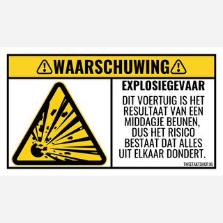 Waarschuwingssticker Explosiegevaar 9 x 5 cm – Grappige Brommersticker
