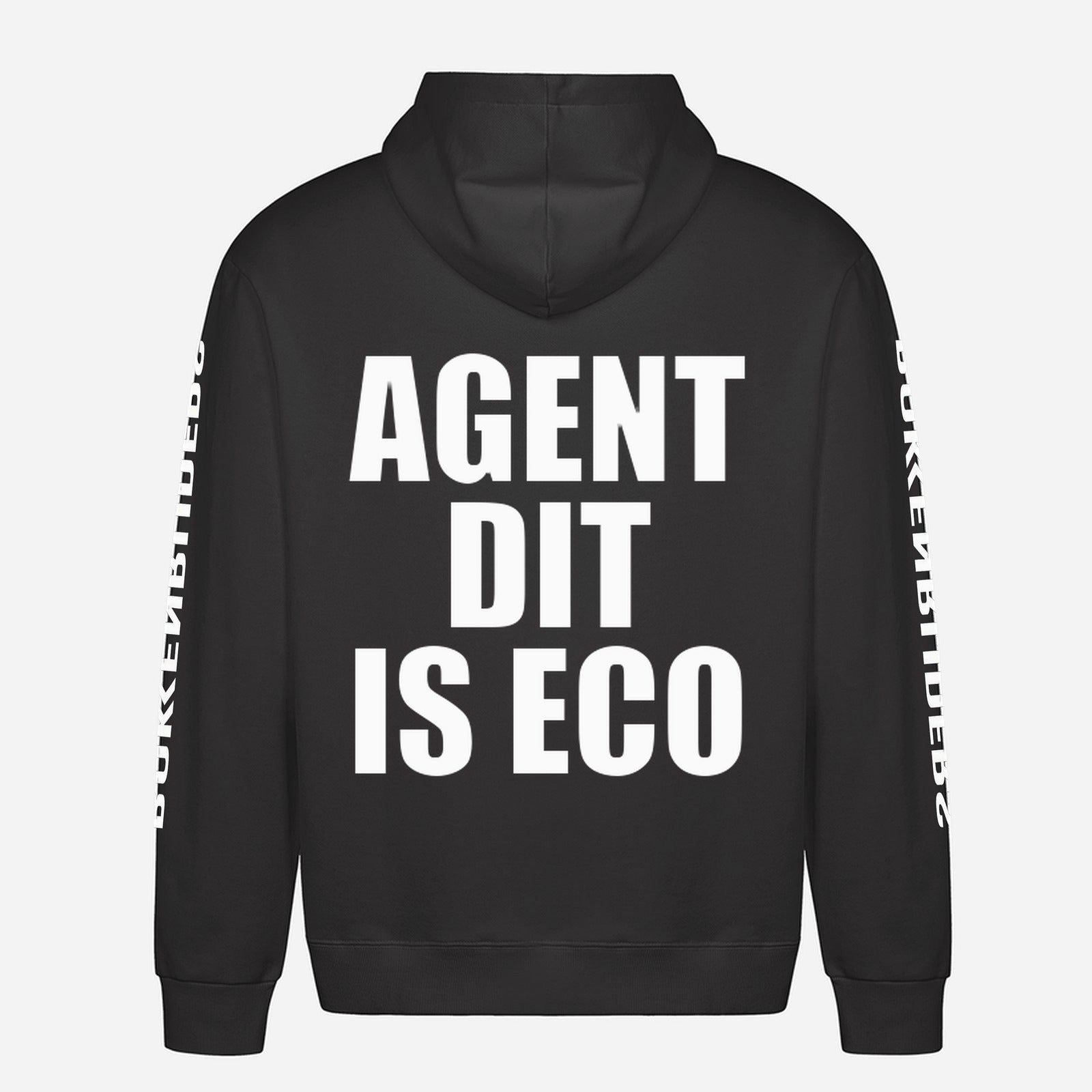 Agent Dit Is Eco Hoodie – achterkant met grote rugprint