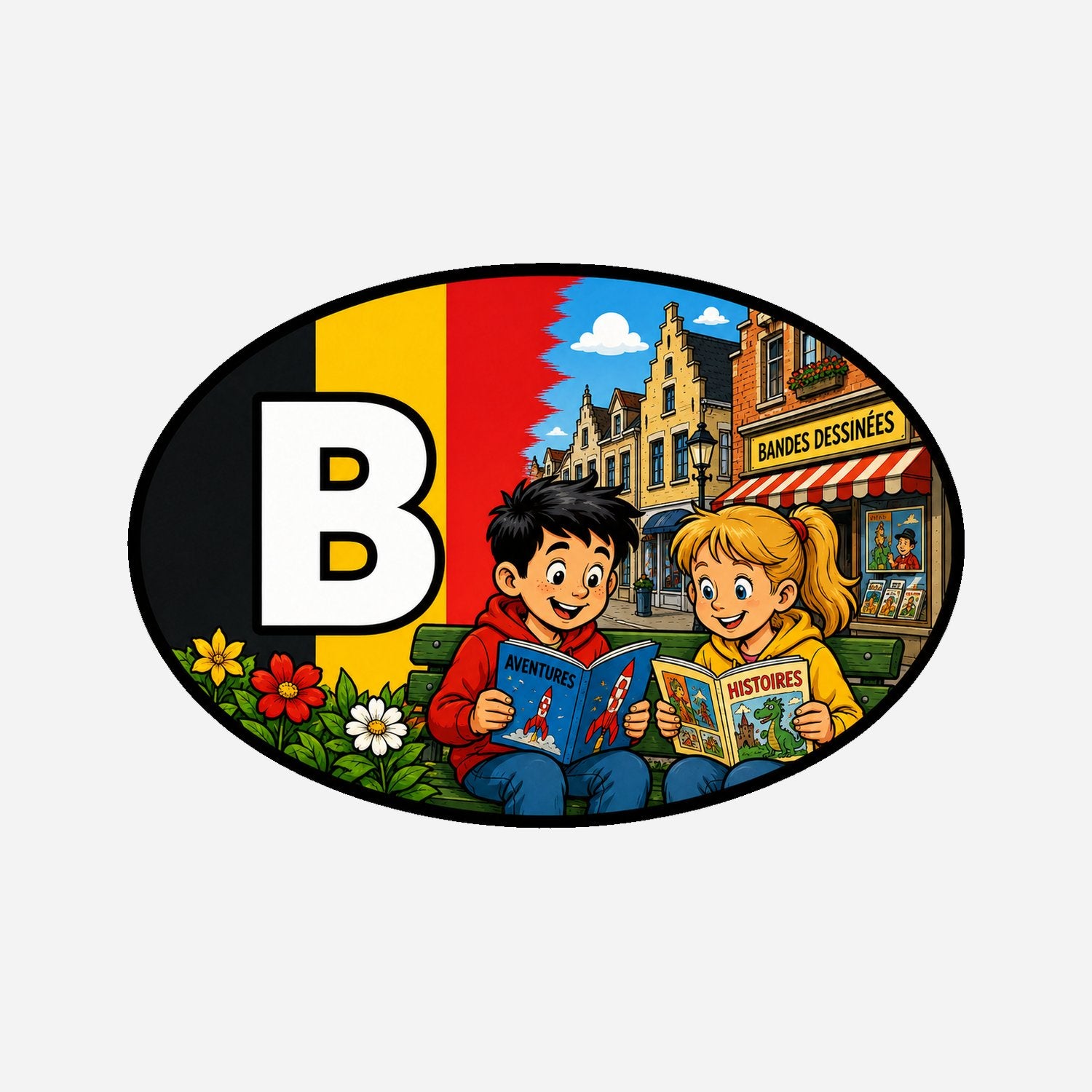 B Landcode Sticker België – Bier en Friet – hoofdafbeelding van de sticker