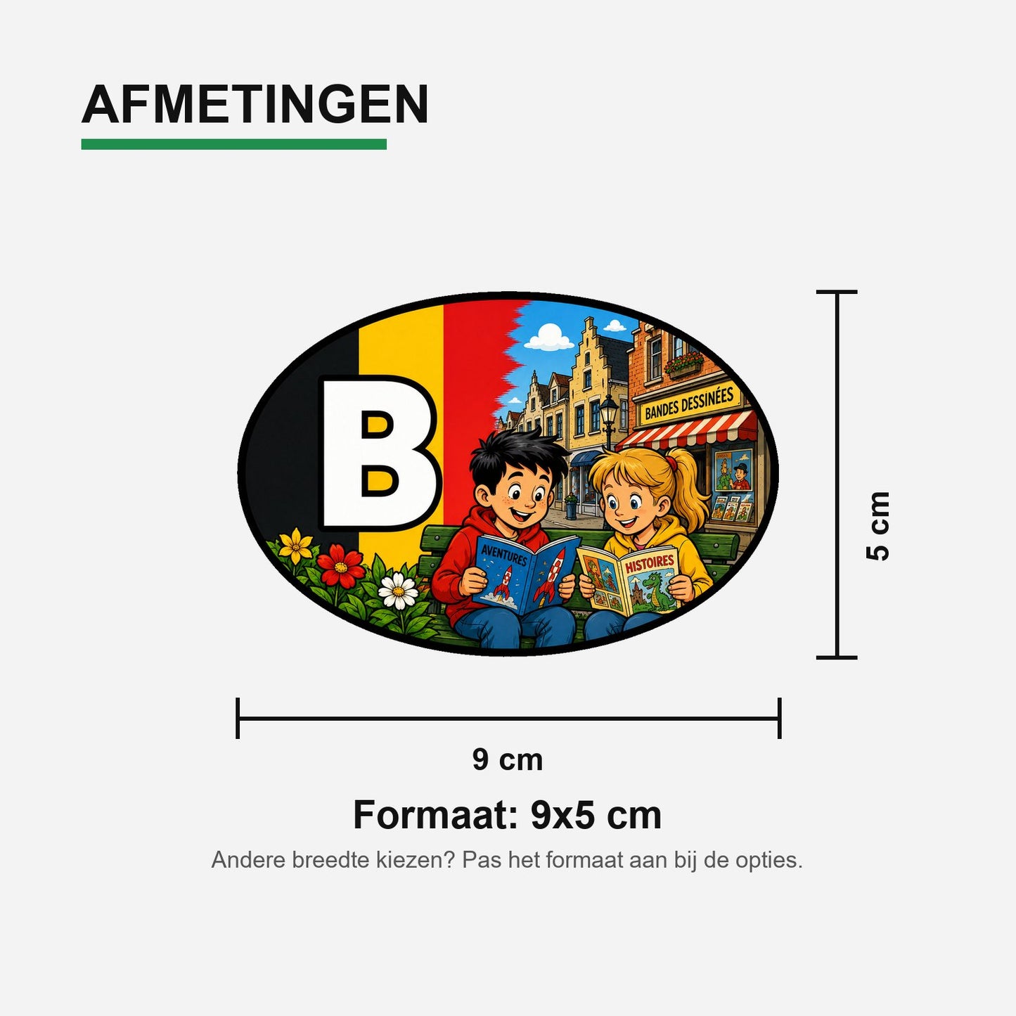 B Landcode Sticker België – Bier en Friet – materiaal en matte afwerking