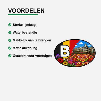 B Landcode Sticker België – Carnaval en Maskers – gebruiksvoorbeeld