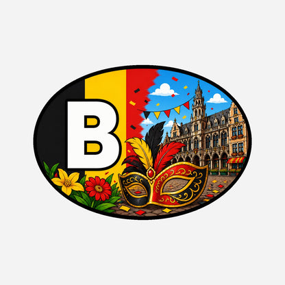 B Landcode Sticker België – Kantwerkster – hoofdafbeelding van de sticker