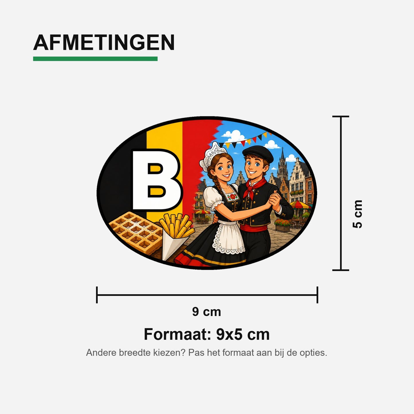 B Landcode Sticker België – Mosselen en Friet – materiaal en matte afwerking