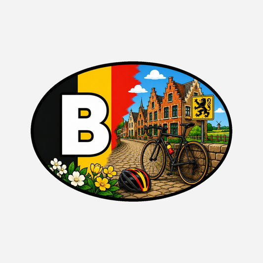 B Landcode Sticker België – Saxofoon en Muziek – hoofdafbeelding van de sticker