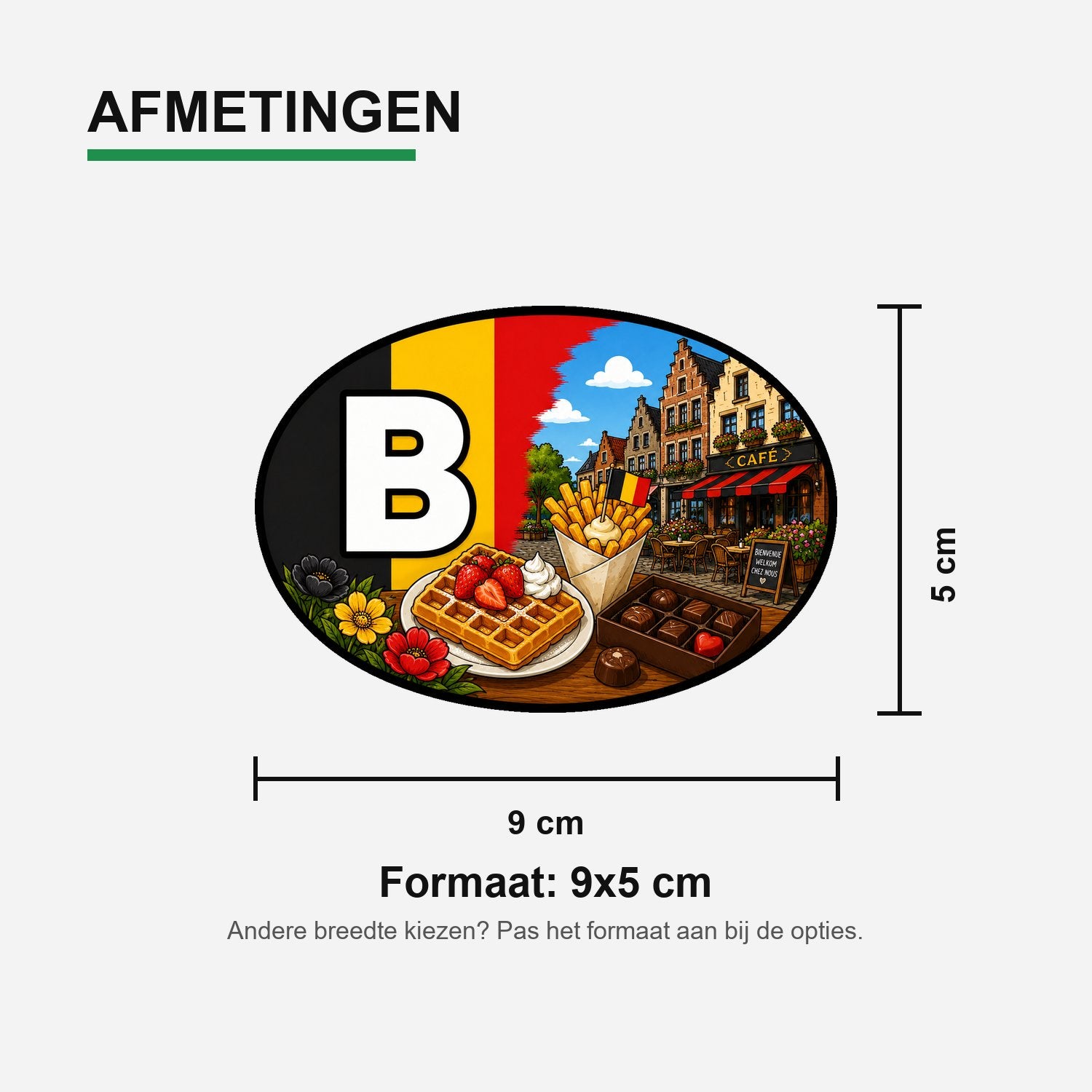 B Landcode Sticker België – Belgische Wafels – materiaal en matte afwerking