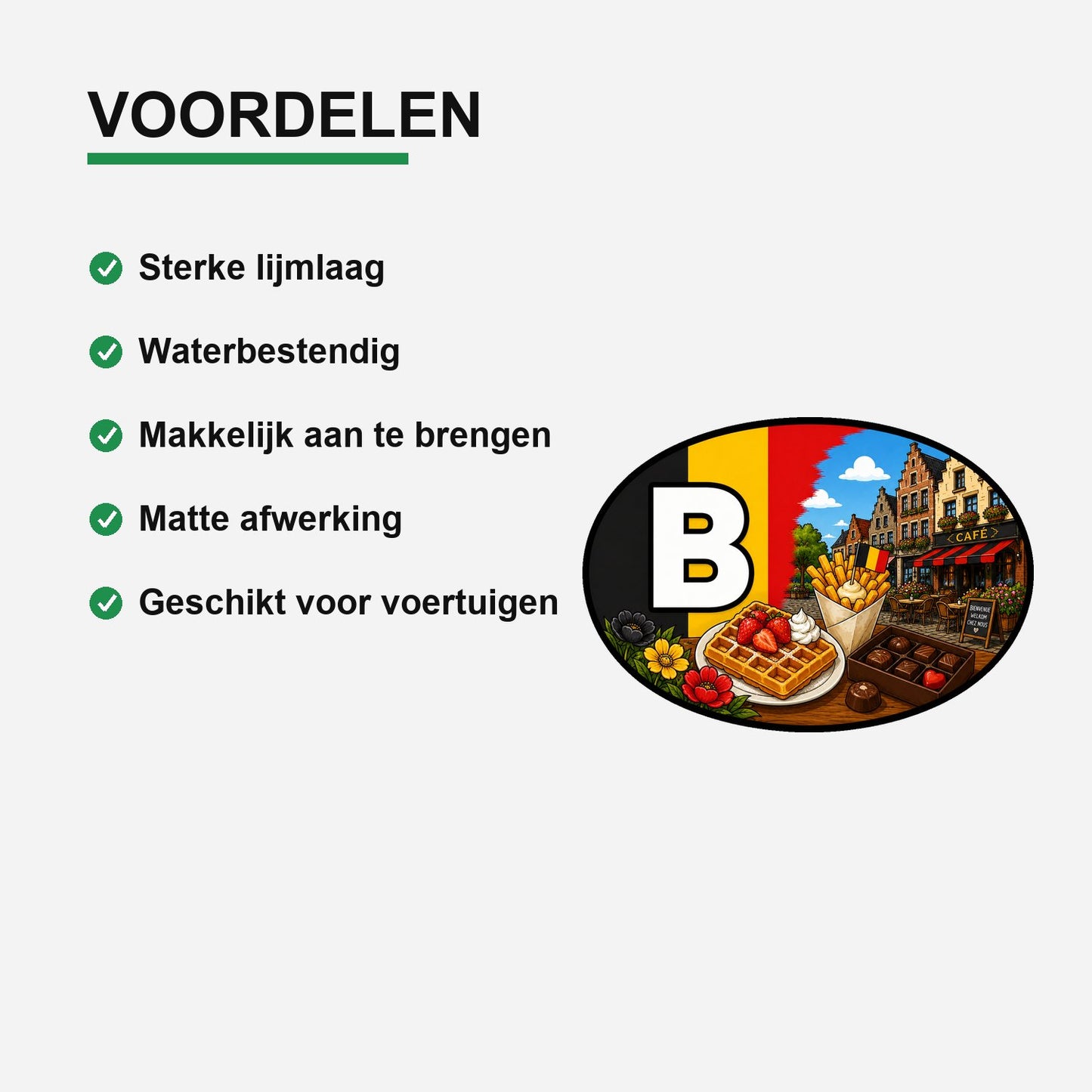 B Landcode Sticker België – Belgische Wafels – gebruiksvoorbeeld
