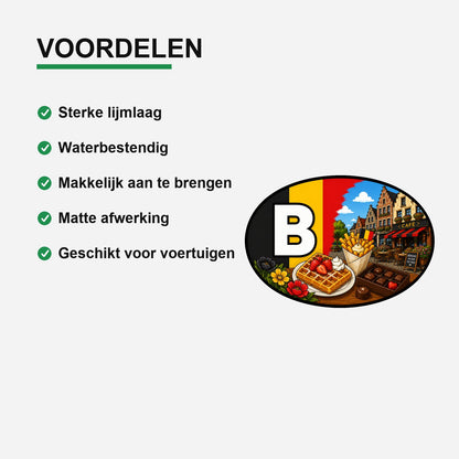 B Landcode Sticker België – Belgische Wafels – gebruiksvoorbeeld
