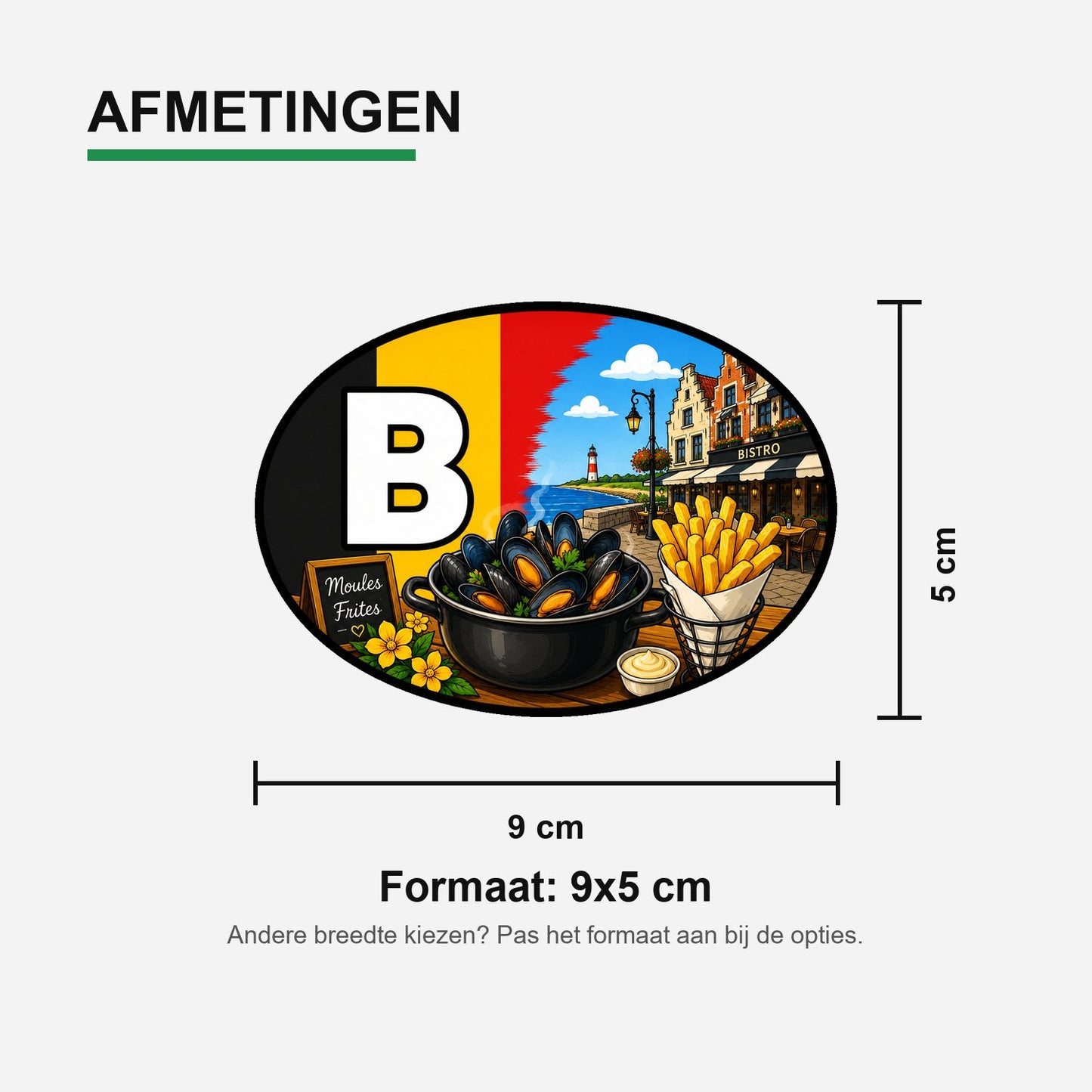 B Landcode Sticker België – Brussel met Bloementapijt – materiaal en matte afwerking