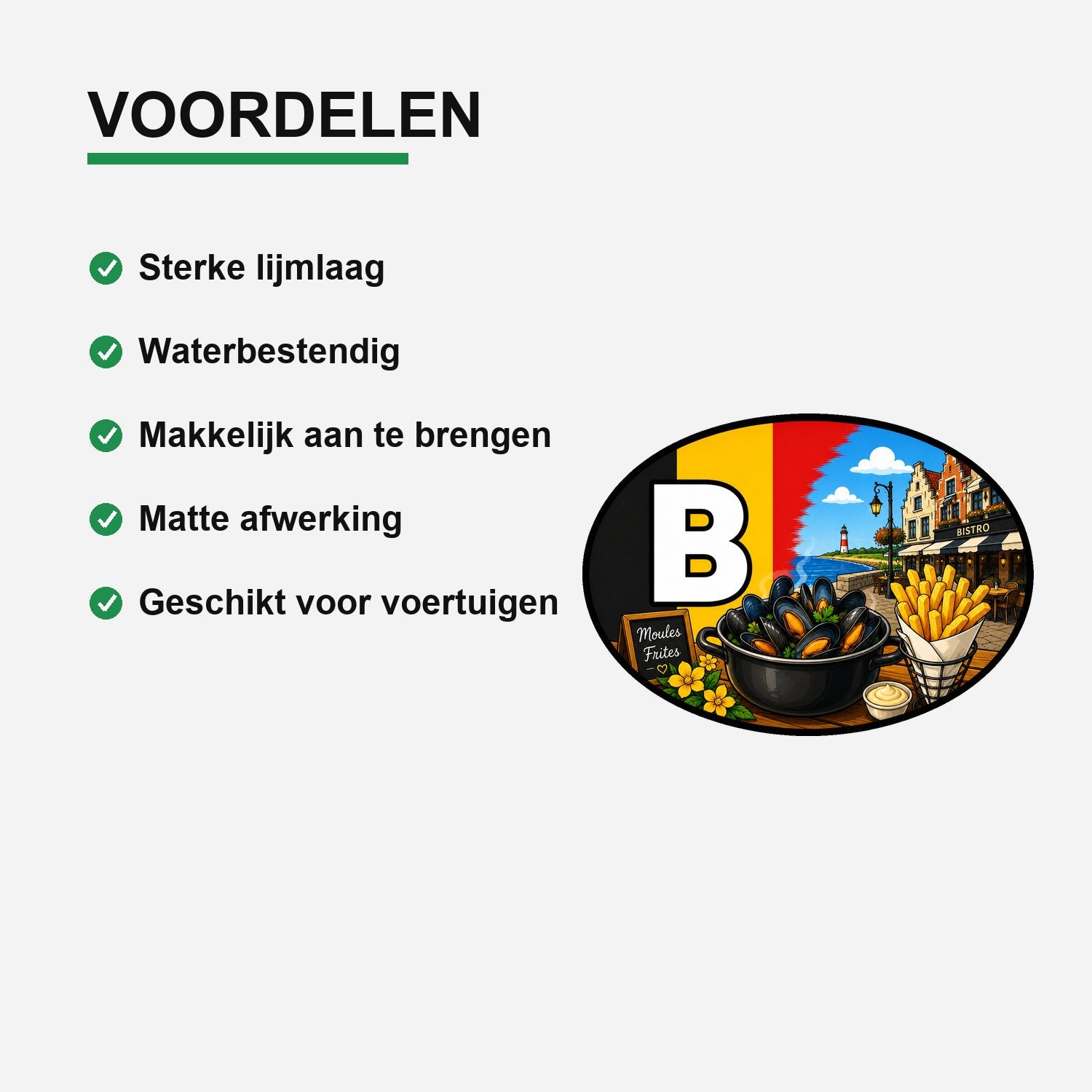 B Landcode Sticker België – Brussel met Bloementapijt – gebruiksvoorbeeld