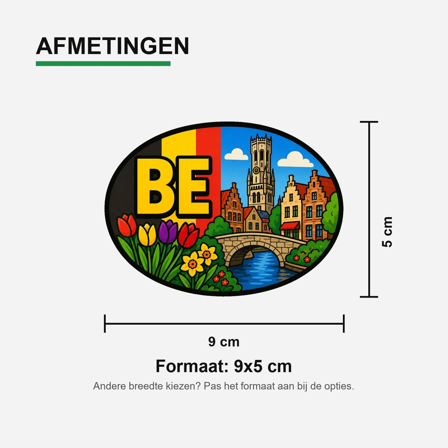 BE Landcode Sticker België – Brugge – materiaal en matte afwerking