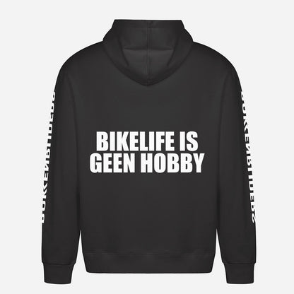 Bikelife Is Geen Hobby Hoodie – achterkant met grote rugprint