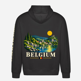 Felpa con cappuccio Belgio – paesaggio lacustre roccioso