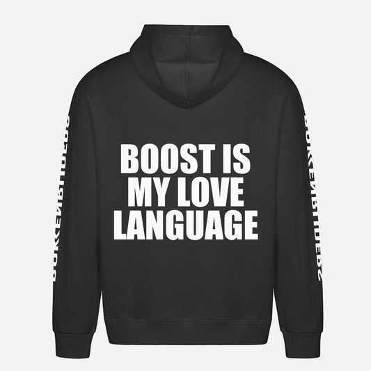 Boost Is My Love Language Hoodie – achterkant met grote rugprint