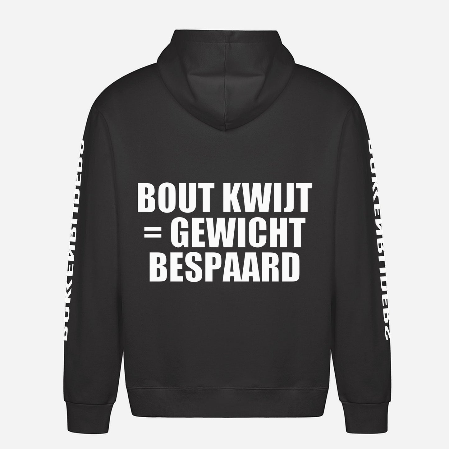 Bout Kwijt = Gewicht Bespaard Hoodie – achterkant met grote rugprint