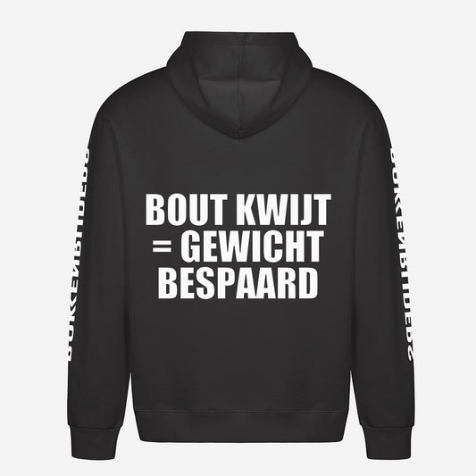 Bout Kwijt = Gewicht Bespaard Hoodie – achterkant met grote rugprint