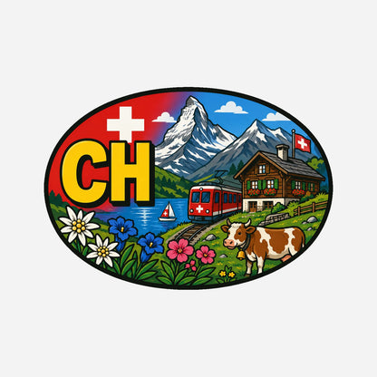 CH Landcode Sticker Zwitserland – Alpen – hoofdafbeelding van de sticker