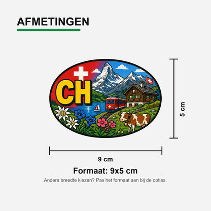 CH Landcode Sticker Zwitserland – Alpen – materiaal en matte afwerking