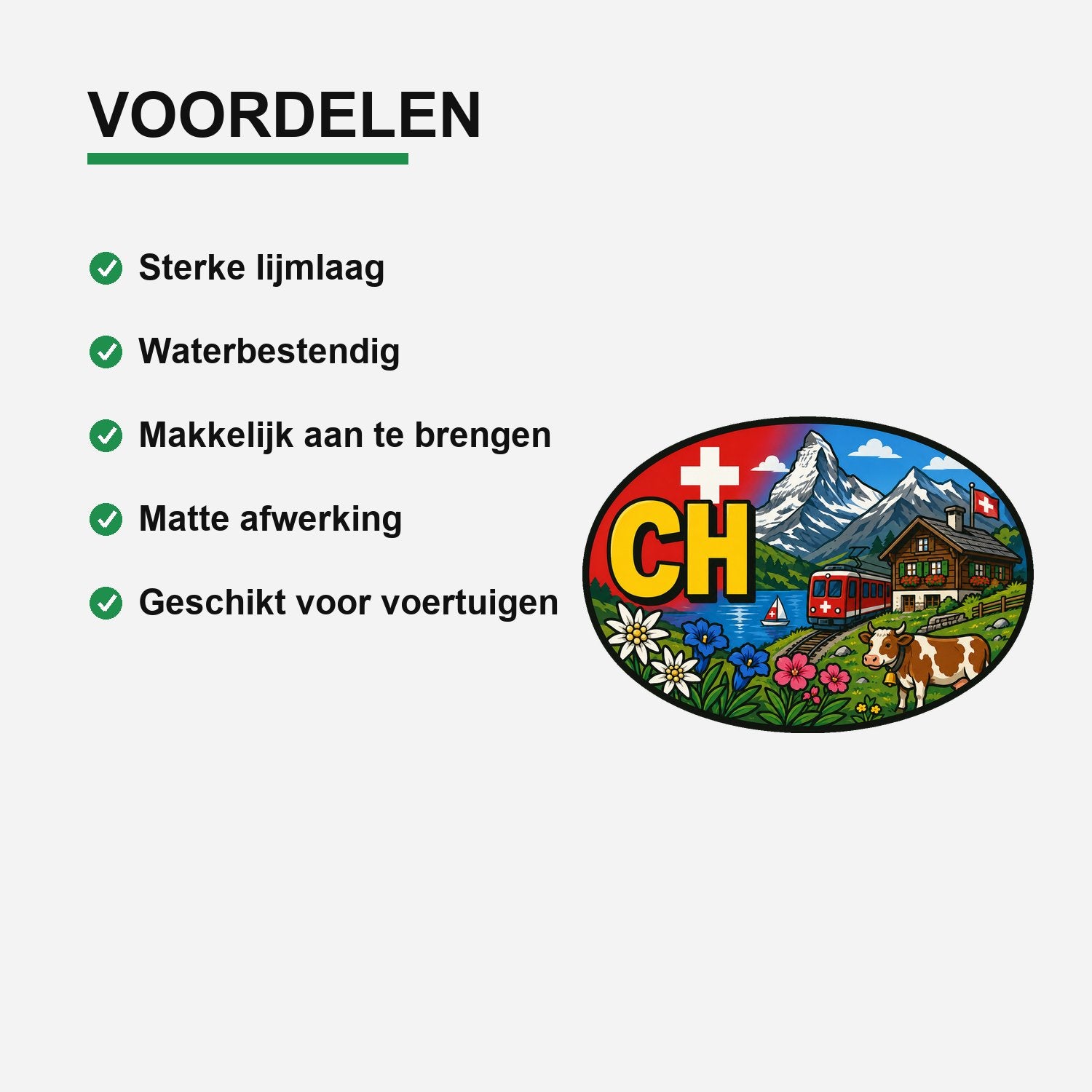 CH Landcode Sticker Zwitserland – Alpen – gebruiksvoorbeeld