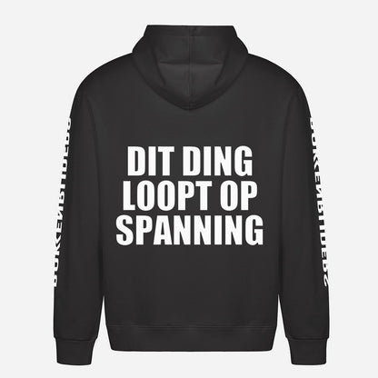 Dit Ding Loopt Op Spanning Hoodie – achterkant met grote rugprint