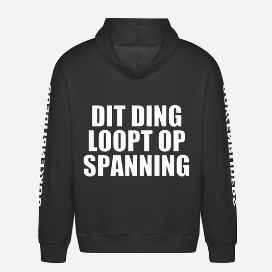 Dit Ding Loopt Op Spanning Hoodie – achterkant met grote rugprint