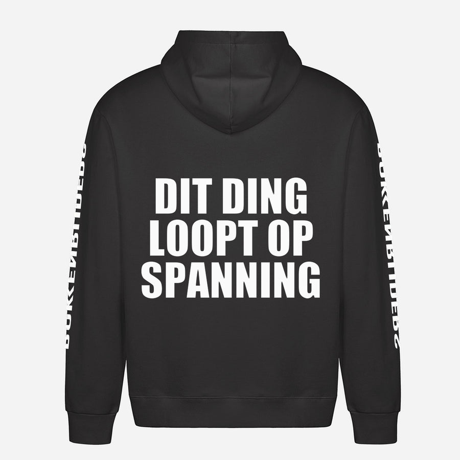 Dit Ding Loopt Op Spanning Hoodie – achterkant met grote rugprint