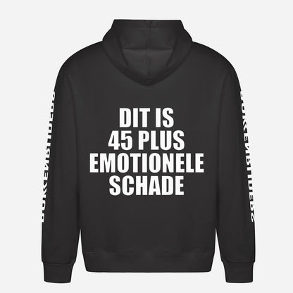 Dit Is 45 Plus Emotionele Schade Hoodie – achterkant met grote rugprint
