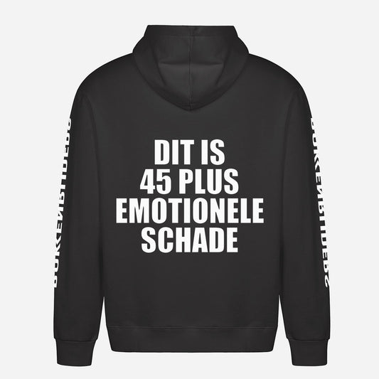 Dit Is 45 Plus Emotionele Schade Hoodie – achterkant met grote rugprint