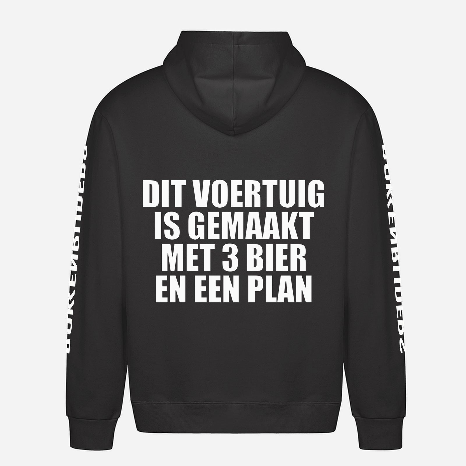 Dit Voertuig Is Gemaakt Met 3 Bier En Een Plan Hoodie – achterkant met grote rugprint