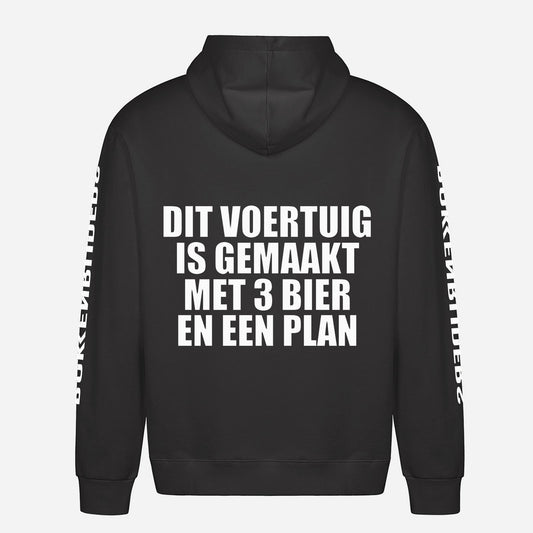 Dit Voertuig Is Gemaakt Met 3 Bier En Een Plan Hoodie – achterkant met grote rugprint